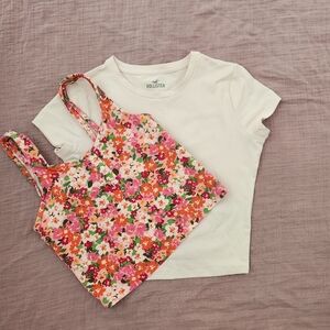 Hollister White Tee and Floral Tote